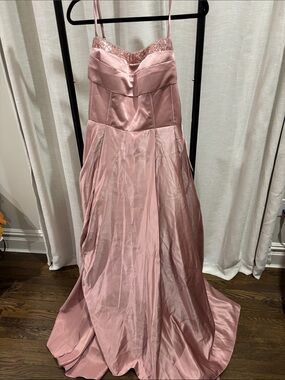 Dusty Rose Satin Spaghetti Strap Wedding Gown